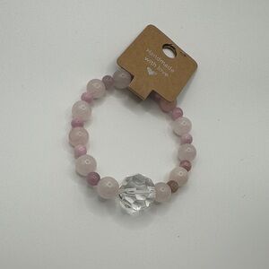 Elegant Pink and White Beaded Bracelet with Crystal Charm